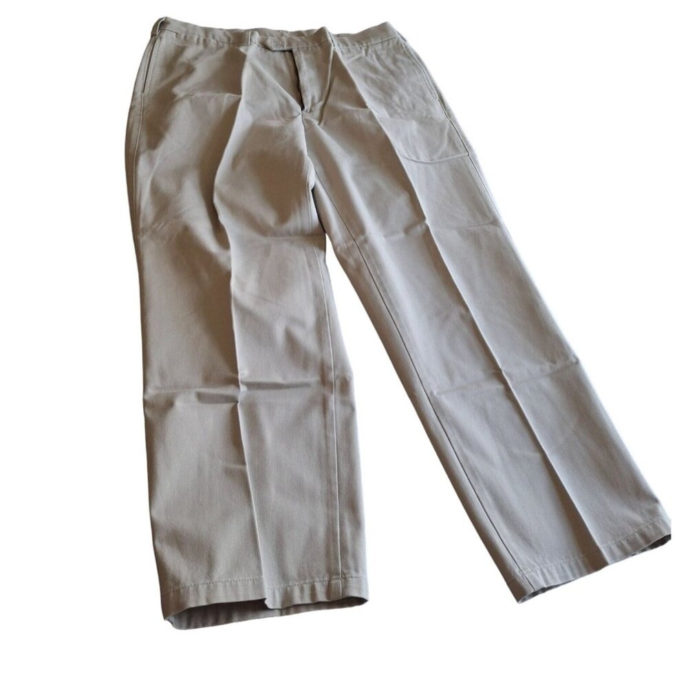 Savane Mens Flat-Front Dress Pants Beige Classic Fit 38W 27L Preppy Corpcore